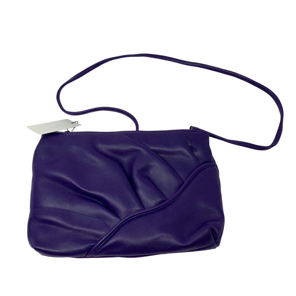 Vintage Purple Leather Crossbody Bag Pleated Ruched Slouchy Shoulder Purse